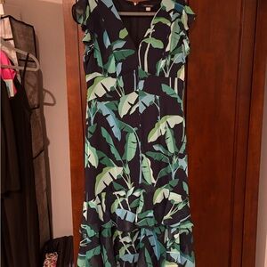 Tommy Hilfiger Navy and Teal Leaf Print Maxi Dress
